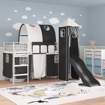Kinder Etagenbett Gestell Weiß und Schwarz 90 x 190 cm Metall