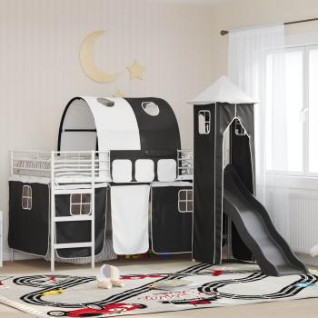ARDEBO.de - Kinder Etagenbett Gestell Weiß und Schwarz 100 x 200 cm Metall