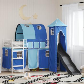ARDEBO.de - Kinder Etagenbett Gestell Uni Weiß und Blau 100 x 190 cm Metall