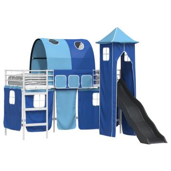 Kinder Etagenbett Gestell Uni Weiß und Blau 100 x 190 cm Metall