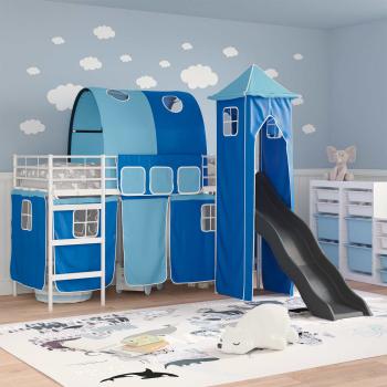 Kinder Etagenbett Gestell Uni Weiß und Blau 100 x 190 cm Metall