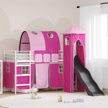 ARDEBO.de - Kinder Etagenbett Gestell Uni Weiß und Rosa 90 x 190 cm Metall