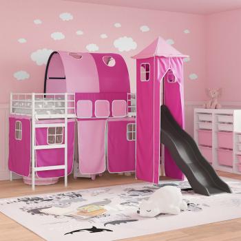 Kinder Etagenbett Gestell Uni Weiß und Rosa 90 x 190 cm Metall