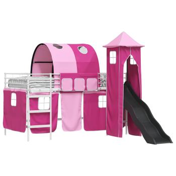 Kinder Etagenbett Gestell Uni Weiß und Rosa 100 x 200 cm Metall