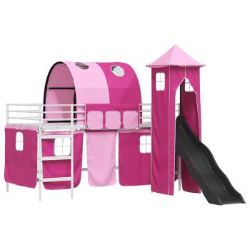 Kinder Etagenbett Gestell Uni Weiß und Rosa 100 x 200 cm Metall
