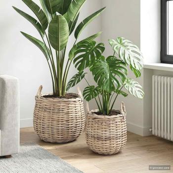 ARDEBO.de - Blumentopf Körbchen GENDT 2 stk. Natürliches Grau Kubu Rattan