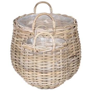 Blumentopf Körbchen GENDT 2 stk. Natürliches Grau Kubu Rattan