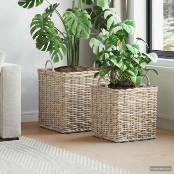 ARDEBO.de - Pflanzer Korb GENDT 2 stk. Natürliches Grau Kubu Rattan