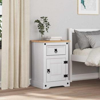 Nachttisch Corona Weiß 45 x 35 x 64 cm Massives Kiefernholz