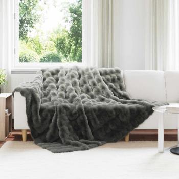 ARDEBO.de - Rutschfeste Decke aus Kunstkaninchenfell Olite Dunkelgrau