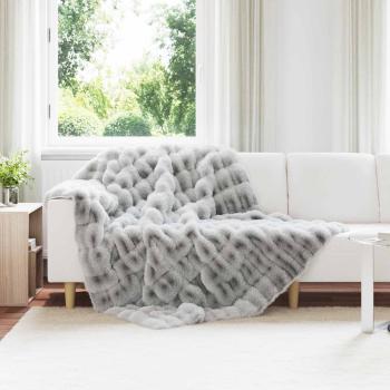 ARDEBO.de - Rutschfeste Decke aus Kunstkaninchenfell Olite 4 stk. Grau