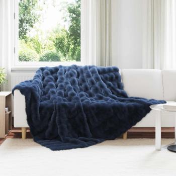 ARDEBO.de - Rutschfeste Decke aus Kunstkaninchenfell Olite Marineblau