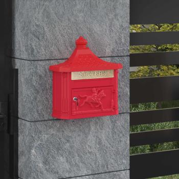 ARDEBO.de - Wandmontierter Briefkasten Rot 40,5 x 16 x 45 cm Gussaluminium