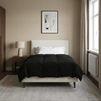 ARDEBO.de - Ganzjahresbettdecke Gepolstert Schwarz 140 x 200 cm Mikrofaser