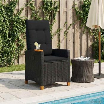 ARDEBO.de - Liegestuhl mit Teeteller Schwarz Poly-Rattan