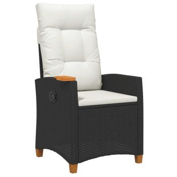 Liegestuhl mit Teeteller Schwarz und Cremeweiß Poly-Rattan
