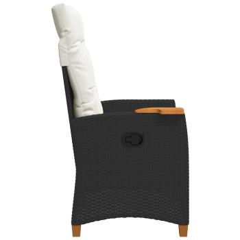 Liegestuhl mit Teeteller Schwarz und Cremeweiß Poly-Rattan