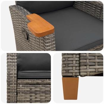 Liegestuhl mit Teeteller Grau und Dunkelgrau Poly-Rattan