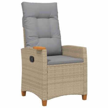 Liegestuhl mit Teeteller Beige und Hellgrau Poly-Rattan