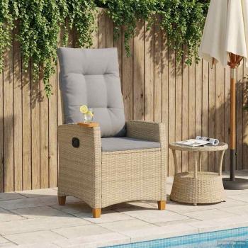 Liegestuhl mit Teeteller Beige und Hellgrau Poly-Rattan