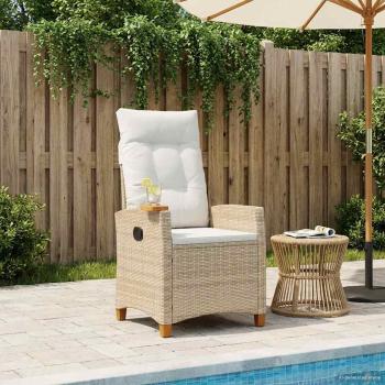 ARDEBO.de - Liegestuhl mit Teeteller Beige und Cremeweiß Poly-Rattan