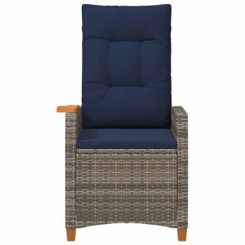 Liegestuhl mit Teeteller Grau und Marineblau Poly-Rattan