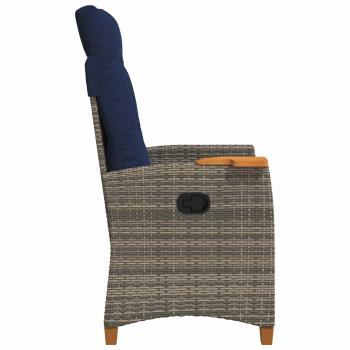 Liegestuhl mit Teeteller Grau und Marineblau Poly-Rattan