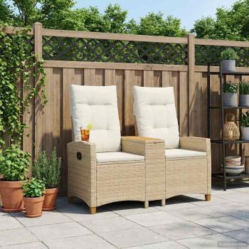 ARDEBO.de - Liegebank mit Tisch 2 -Seater 126 x 65 x 112 cm Poly-Rattan