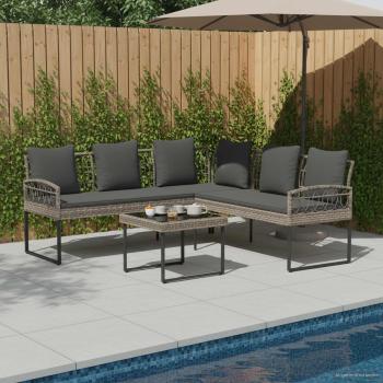 ARDEBO.de - Gartensofa-set 2 stk. Grau Poly Rattan Stahl