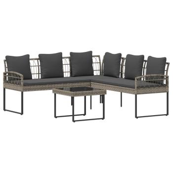 Gartensofa-set 2 stk. Grau Poly Rattan Stahl