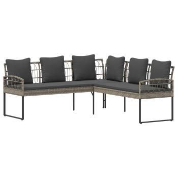 Gartensofa-set 2 stk. Grau Poly Rattan Stahl