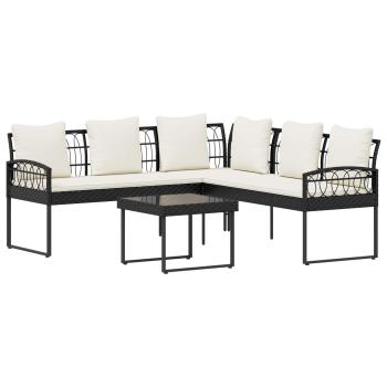 Gartensofa-set 2 stk. Schwarz und Creme Poly Rattan Stahl