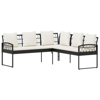 Gartensofa-set 2 stk. Schwarz und Creme Poly Rattan Stahl