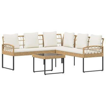 Gartensofa-set 2 stk. Natur Poly Rattan Stahl