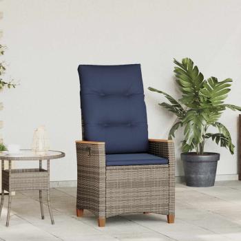 ARDEBO.de - Verstellbarer Gartenstuhl Grau und Marineblau Poly-Rattan