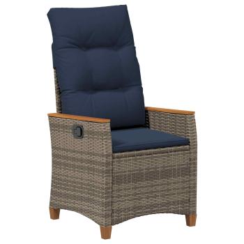 Verstellbarer Gartenstuhl Grau und Marineblau Poly-Rattan