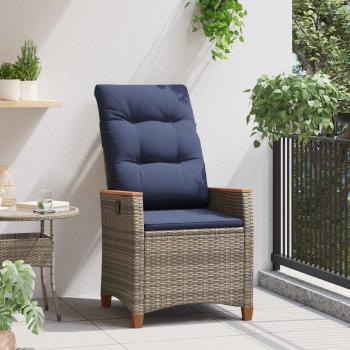 Verstellbarer Gartenstuhl Grau und Marineblau Poly-Rattan