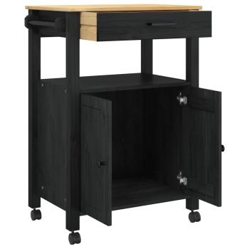 Küchentrolley MONZA Schwarz 60 x 40 x 88,5 cm Massivholz Kiefer