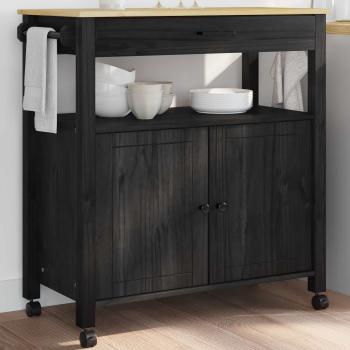 Küchentrolley MONZA Schwarz 84 x 40 x 88,5 cm Massivholz Kiefer
