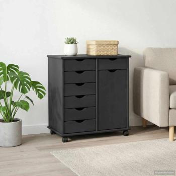 ARDEBO.de - Rollschrank 63,5 x 39 x 65,5 cm Massivholz Kiefer Grau