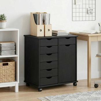 ARDEBO.de - Rollschrank 63,5 x 39 x 65,5 cm Massivholz Kiefer Schwarz