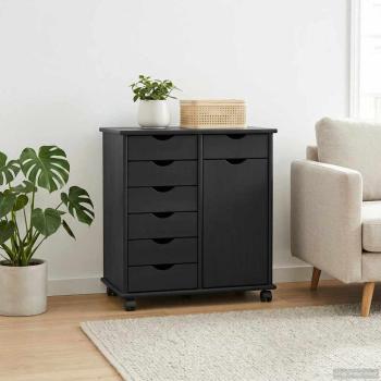 Rollschrank 63,5 x 39 x 65,5 cm Massivholz Kiefer Schwarz