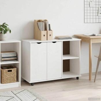 ARDEBO.de - Rollschrank Mit Rad Weiß 100 x 39 x 65,5 cm Massivholz Kiefer