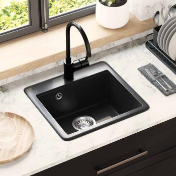 ARDEBO.de - Waschbecken 80% Quarz und 20% Harz 470 x 440 mm Schwarz
