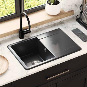ARDEBO.de - Waschbecken 80% Quarz und 20% Harz 670 x 460 mm Schwarz
