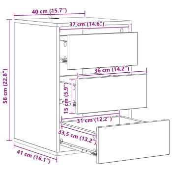 Schubladenschrank 3-Schublade Schwarz Eichen-Optik