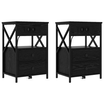 Nachttisch 2 stk. Schwarz Eichen-Optik 40 x 31 x 60 cm