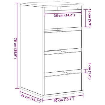 Schubladenschrank 3-Schublade Schwarz 40 x 41 x 76 cm