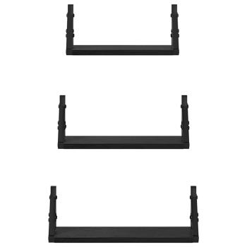 Wandregal 3 stk. Schwarz Eichen-Optik 37 x 12 x 13 cm