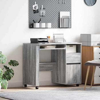 ARDEBO.de - Tisch mit Rädern Graues Sonoma Holzwerkstoff 91 x 50 x 77 cm
